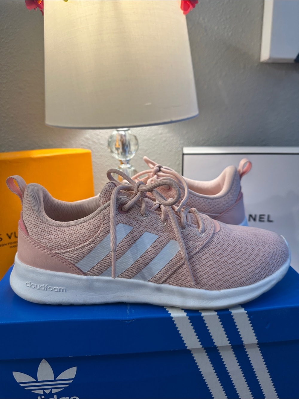 adidas Pink Mesh Cloudfoam Casual Sneakers with White Stripes